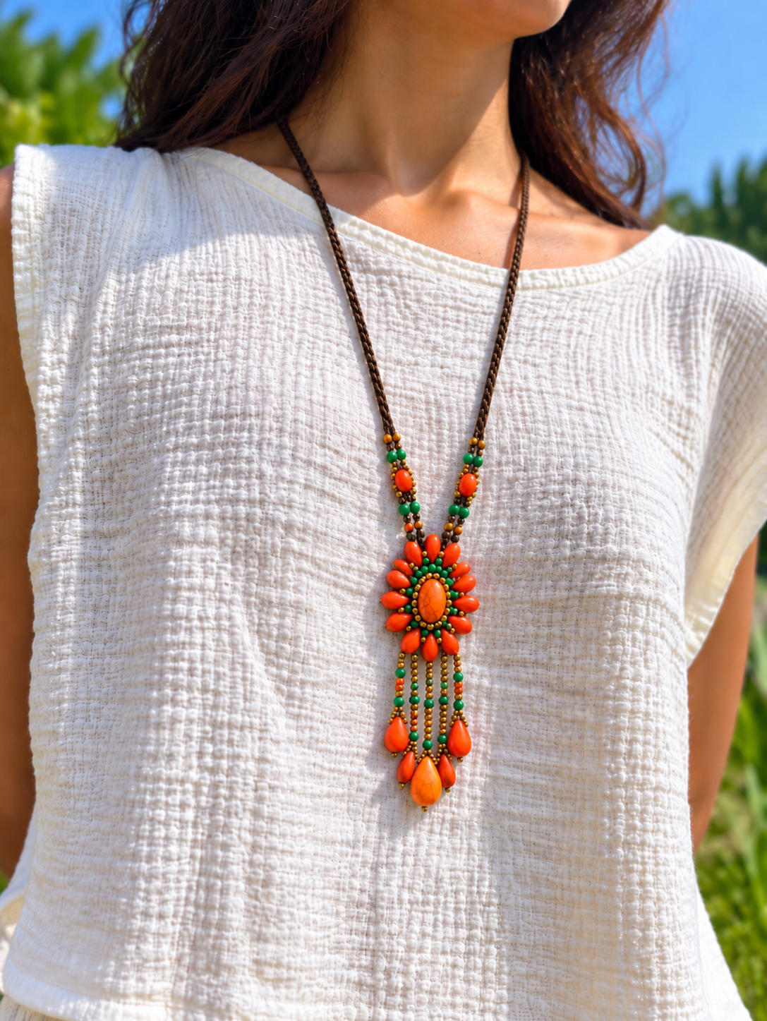SUNDARI - Orange Flower Necklace