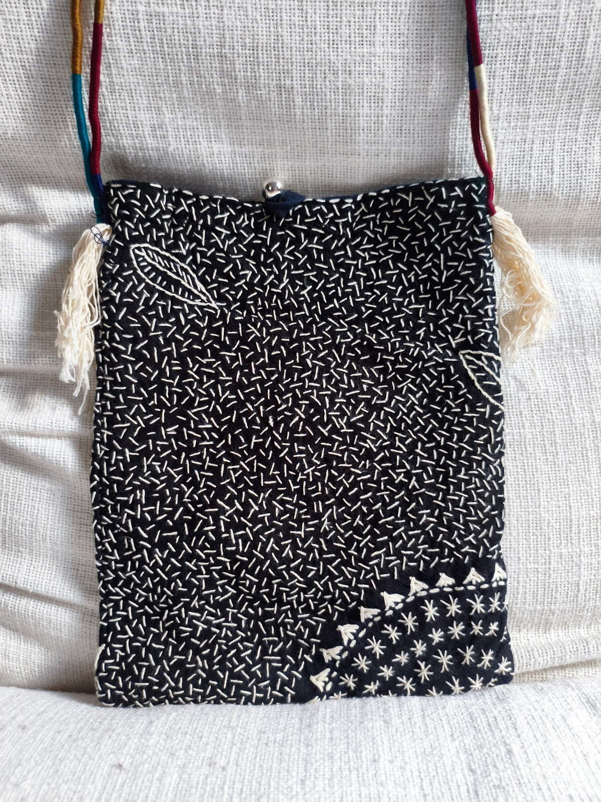 STARS & LEAVES - Elegant Embroided Bag - Unique Handcraft - Hmong Thaïland