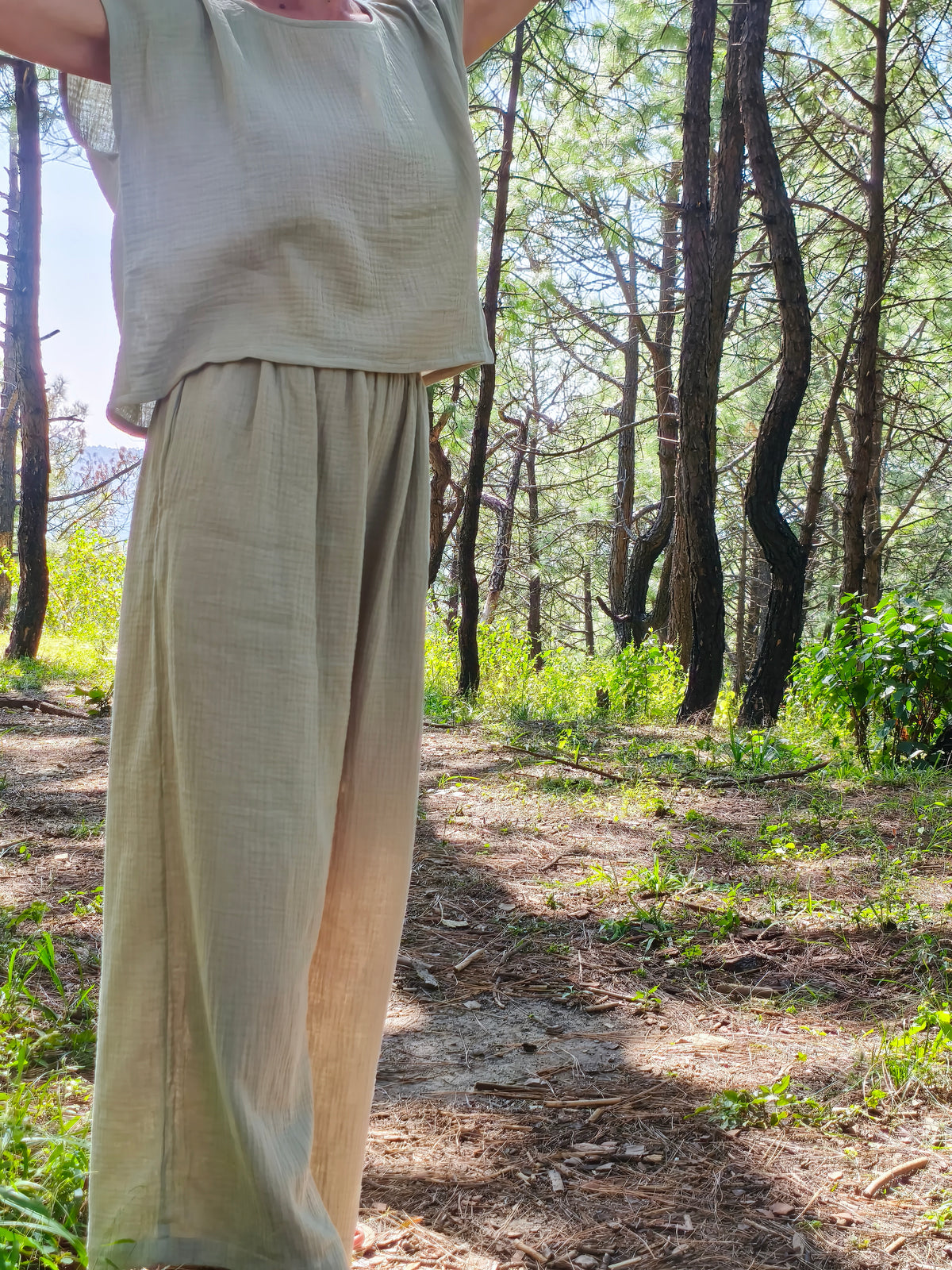 MAUNA - Wide-Leg Trouser - Double Gauze - Sage Green