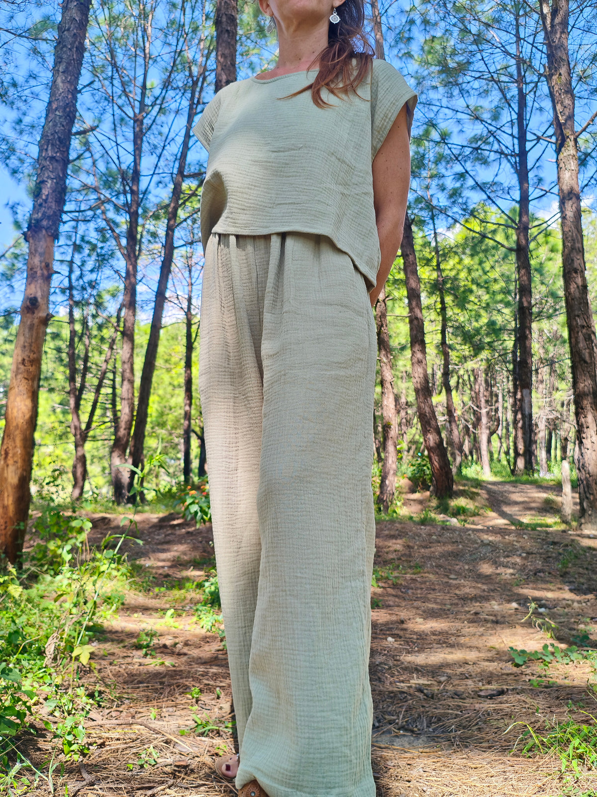 MAUNA - Wide-Leg Trouser - Double Gauze - Sage Green