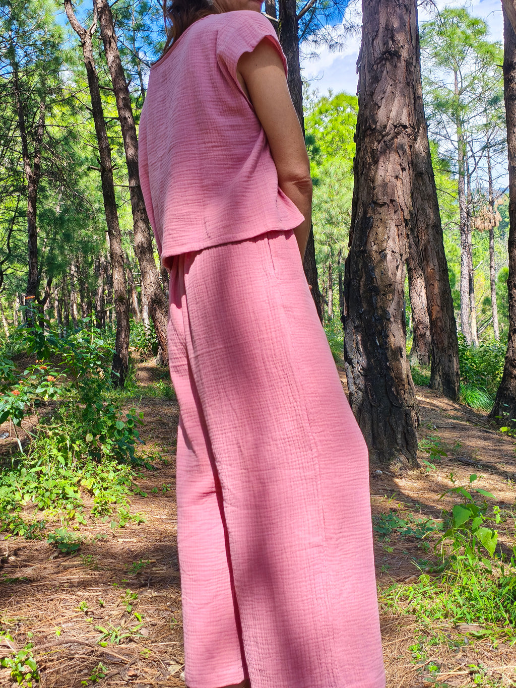 MAUNA - Wide-Leg Trouser - Double Gauze - Dusty Pink